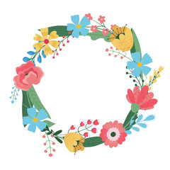 Drawing of flower wreath, a holiday gift. Vector illustration for a cover, poster or card for a holiday.