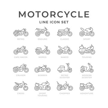 Set line icons of motorcycle