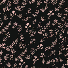 Simple vector plants pattern on white background. Wallpaper with flowers.