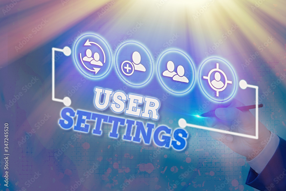 Aufkleber Writing note showing User Settings. Business concept for Configuration of appearance Operating System Personalized