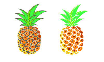 Fresh pineapple fruits. Healthy eating. Vector image isolated on a white background.