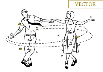 Dancing couple with geometric elements.