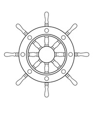 Steering wheel - vector linear picture for coloring. Steering wheel of a ship or yacht - an element for a book of coloring books. Outline. Hand drawing on the theme of the sea and seafaring.