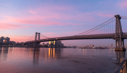 Early Pink Color Monrning View From Manhattan Towards New Jersey
