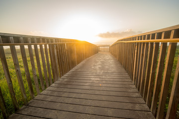 Low Angle View of Sunrise On the Horizon from Beach Board Walk