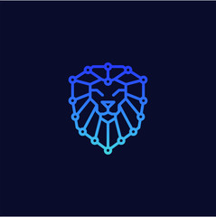 Lion Head Technology Logo Design Vector Template