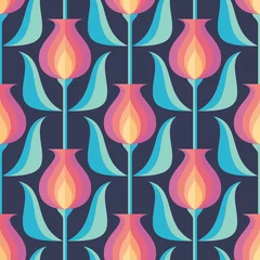 Wallpaper murals 1950s Flowers and leaves. Mid-century modern art vector background. Abstract geometric seamless pattern. Decorative ornament in retro vintage design style. Floral backdrop.