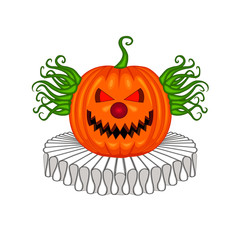 Vector illustration of a Halloween pumpkin scary clown character