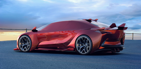 Obraz na płótnie Canvas 3D rendering of a brand-less generic concept car - electric