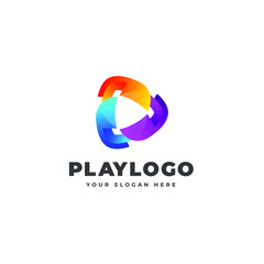 Obraz premium Abstract modern colorful play logo design template Vector play media icon. Video application icon design template. Music player.