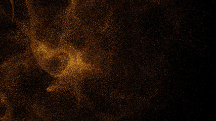 Golden ember dust particles in dark background - illustration background concept
