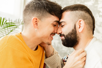 Gay couple in love at home