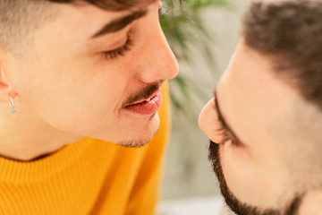 Fototapeta premium Gay couple in love at home
