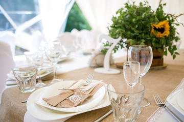 Serving a wedding table in a restaurant at a Banquet