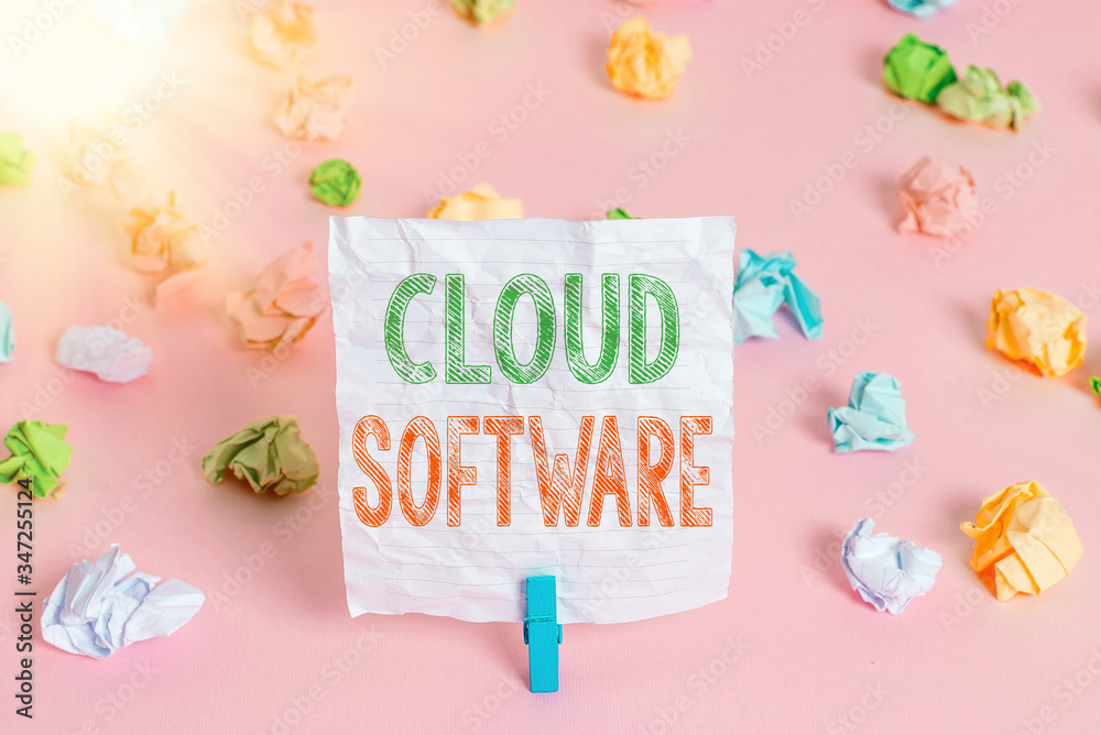 Poster text sign showing cloud software. business photo showcasing programs used in storing accessing data 