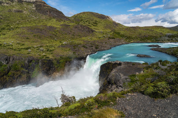 Salto Grande waterfall in Torres Del Paine National Park, Patagonia, Chile, South America.