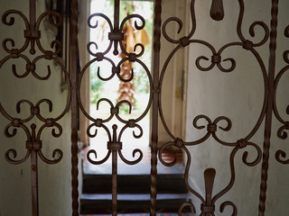 Fototapeta na wymiar Details of a curved wrought iron door gate