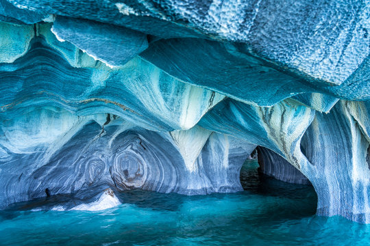 Natural landmark Marble Caves (Spanish: Cuevas de Marmol ) in the General Carrera Lake in Chile, Patagonia, South America.