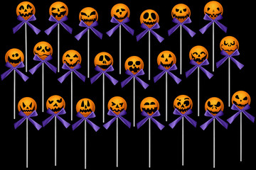 Traditional Halloween sweet lollypops set illustration on black background