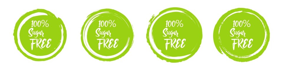 Set of round green sugar free labels. Vector illustration.