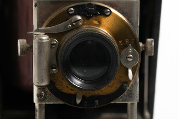 Beautiful turn of the century wooden view camera with red bellows