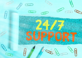 Word writing text 24 Or 7 Support. Business photo showcasing Giving assistance to service whole day and night No downtime