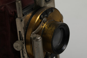 Beautiful turn of the century wooden view camera with red bellows