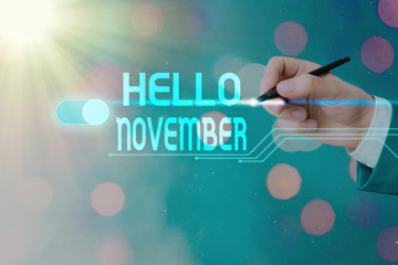 Text sign showing Hello November. Business photo text Welcome the eleventh month of the year Month...
