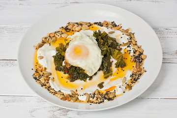 Fried Egg with Kale and Hot Chili Oil