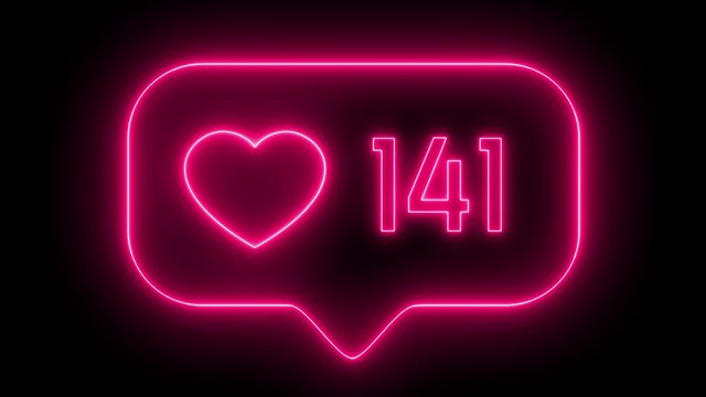 Flat neon pink light design thumbs up 4K social media like counter, shows clicks over time on a white background
