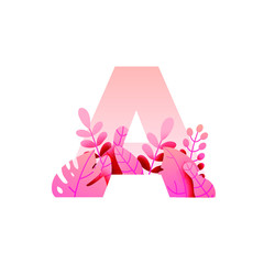 Botanical Alphabet - Letter A vector with botanic branch bouquet composition