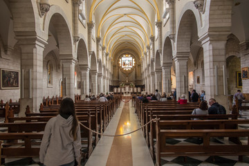 Bethlehem, Palestine. January 28, 2020: Interior of the Church of St. Catherine,