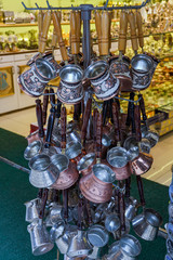 Local traditional handicraft tea and coffee pots and cups (Turkish style).
