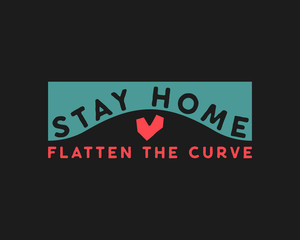 Fototapeta na wymiar Stay Home Flatten the Curve illustration concept with heart. Related to importance of staying home during the corona virus and quarantine. Stock
