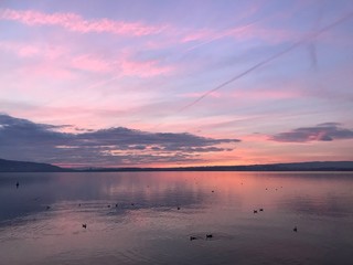 sunset over the lake