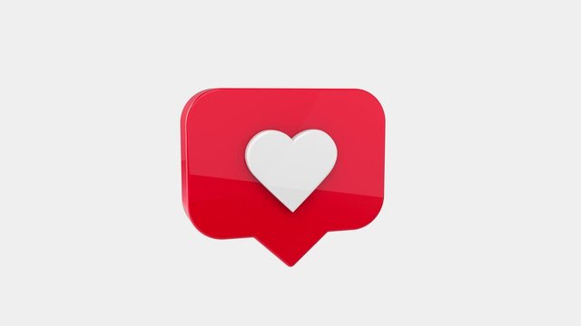 Instagram Red Icon Heart Like Notification on a white background with alpha matte, Green Screen. Social media likes. 4K 3D Rendering Animation