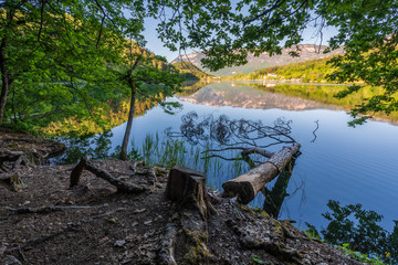 Lake Monticolo in the municipality of Appiano in the Bolzano area of Italian South Tyrol.