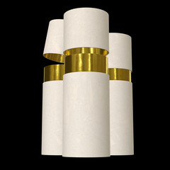 Kraft paper cardboard tube package with gold part mock up. 3d render on black background.