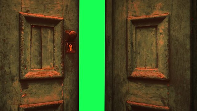 Animation - Wooden Door Opening To Green Screen