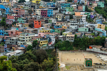 Fototapeta na wymiar Colorful Buildings and Football Field in Ecuador