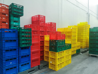 Colorful plastic box storage logistic.Empty box.