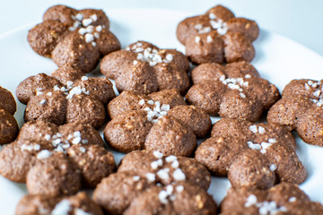 Chocolate cookies made with cacao and hazelnut