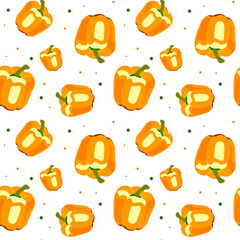 Bell pepper seamless pattern. Vegetable vector illustration. Design for the design of the menu, recipe, flyer, poster, fabric, bedding, tablecloth, wrapping paper, wallpaper.