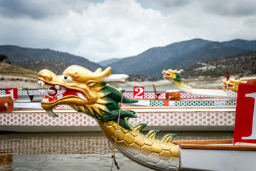 Close-up of a dragon boat on the river