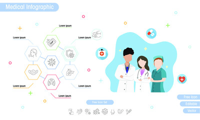 medical infographic elements Template. Shield lock icon healthcare medicine treatment icon set with illustration medical, perfect for presentations