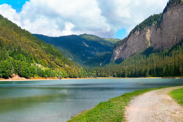 Lake Montriond in French Alps, summer  mountain landscape