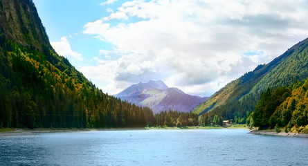 Lake Montriond in French Alps, summer  mountain landscape