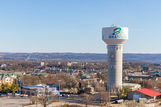 Branson, MO water tower near the entertainment strip of Branson, a popular tourist destination.