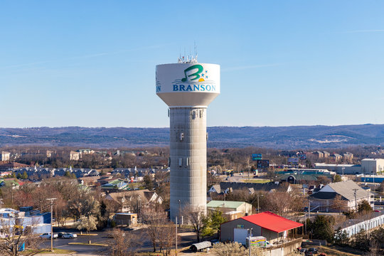 Branson, MO water tower near the entertainment strip of Branson, a popular tourist destination.