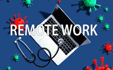 Remote Work theme with stethoscope and laptop computer
